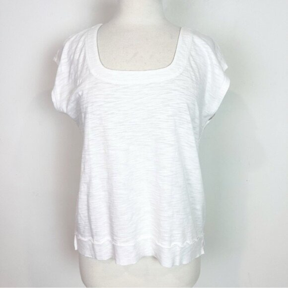 LILLA P WHITE CAP SLEEVE SQUARE NECKLINE T-SHIRT WOMENS SZ SMALL - Picture 1 of 5